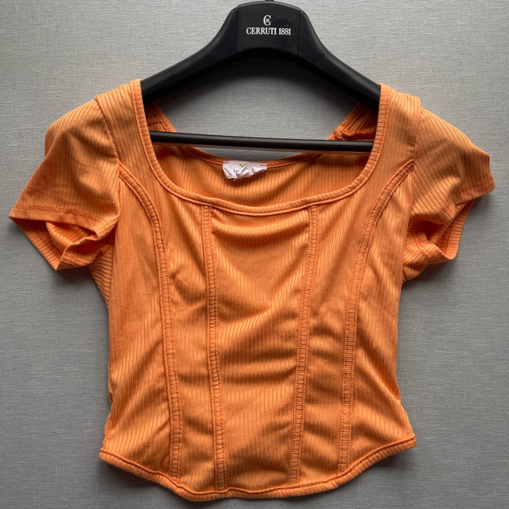 Live in the Moment Vibrant Orange Short Sleeve Top w/faux boning detail - small